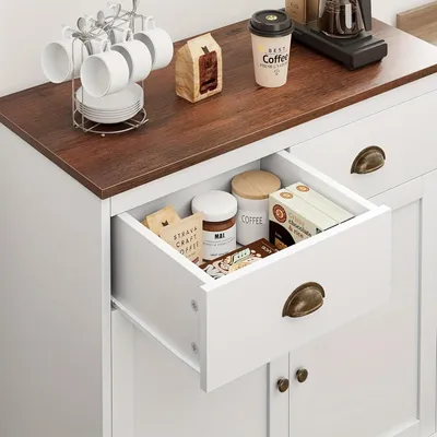 Obrázek produktu pro Komoda – Kuchyňská skříň – Skříňka – Büfet – Úložná skříň – Bílá MDF – 80 x 40 x 90 cm – 2 dvířka a 2 zásuvky