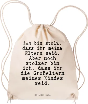 Produktbild von Mr. & Mrs. Panda Drawstring Bag Ich bin stolz, dass... - Transparent - Geschenk, Beutel, wander rucksack, Geburt, Jutebeutel, gymnastiktasche, Sportbeutel, Sprüche, stolz