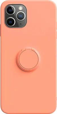 A pink iPhone case with a ring holder on a white background.