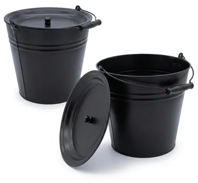 Produktbild von Deko Zinkeimer schwarz 12 L mit Holzgriff und Deckel - 2er Set - Metall Eimer zum Bepflanzen oder Transportieren
