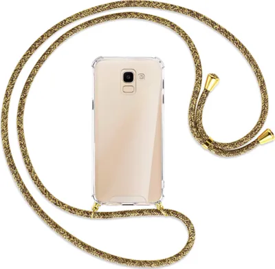 Produktbild von Handykette Backcover-Schutzhülle mit Band (Metall goldfarben) für Samsung Galaxy J6 2018 - braun+beige