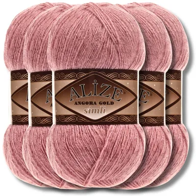 Produktbild von Alize 5x 100g Angora Gold Simli Wolle mit Glitzer, Uni, Häkeln, Stricken (Salmon Pink | 144)