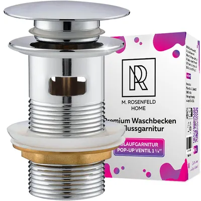 Produktbild von M. ROSENFELD HOME Ablaufgarnitur Waschbecken mit Überlauf Chrom - Ablaufventil Pop Up 1 1/4 zoll aus Edelstahl & Messing für Waschtisch - PopUp Ventile, Abflussgarnitur Waschbecken, Einfacher Einbau
