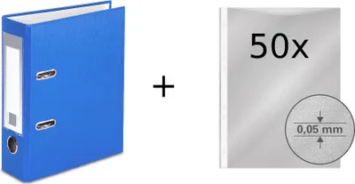 Produktbild von Ordner / DIN A5 / 75mm / Farbe: mittelblau + 50 Prospekthüllen