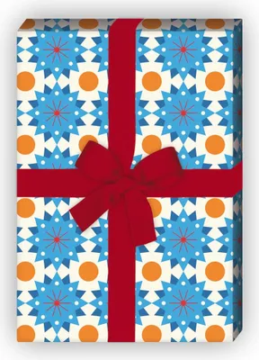 Produktbild von Retro Sternen Geschenkpapier im 70er Jahre Stil, blau - G8220, 32 x 48cm