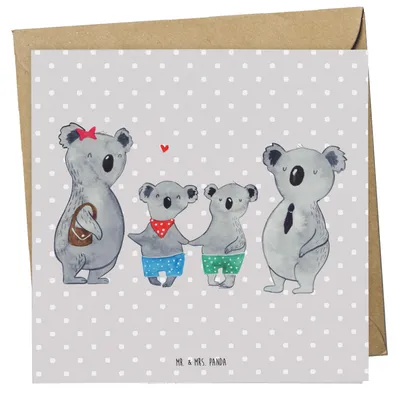 Produktbild von Mr. & Mrs. Panda Grußkarte Koala Familie zwei - Grau Pastell - Geschenk, Muttertag, Koalabär, faltkarte, Glückwunschkarte, anlasskarte, doppelkarte, Klappkarte