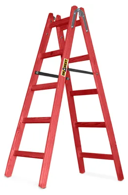 Produktbild von Drabest | Leiter - Holzleiter - Malerleiter - 2x5 - Rot - 1,53m - 5 Stufen - 150kg Traglast - Arbeitshöhe 3 m - mit Haken - Imprägnierte