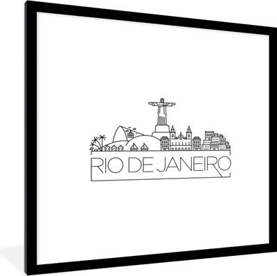 Produktbild von MuchoWow® MuchoWow® Gerahmtes Poster Skyline "Rio de Janeiro" auf weißem Hintergrund 40x40 cm - Poster mit zchwarzem Bilderrahmen - Poster - Plakat im Rahmen