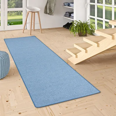 Produktbild von Feinschlingen Läufer Velour Teppich Strong Blau, Größe:80x240 cm