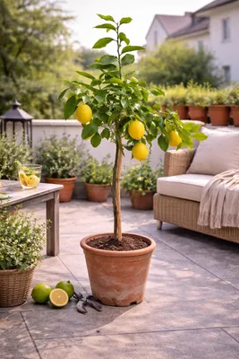 Obrázok produktu pre Citrónovník Fino 95, cca 100–140 cm vrátane kvetináča – pravý limónovník, stredomorská citrusová rastlina na balkón, terasu a do záhrady