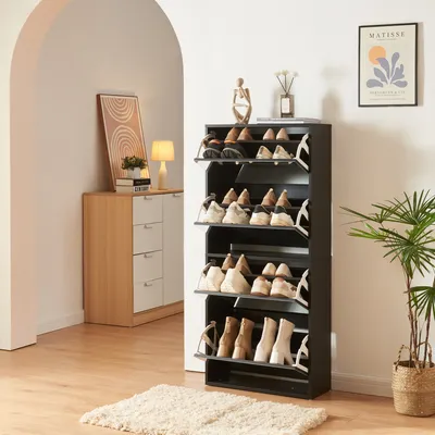 Produktbild von Schuhkipper 'Lund' mit 4 verspiegelten Klappen 134 x 60 x 24 cm Schwarz