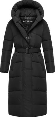 Produktbild von Navahoo Damen Winterjacke Steppmantel lang warm mit Gürtel Eisblick Schwarz 42 - XL