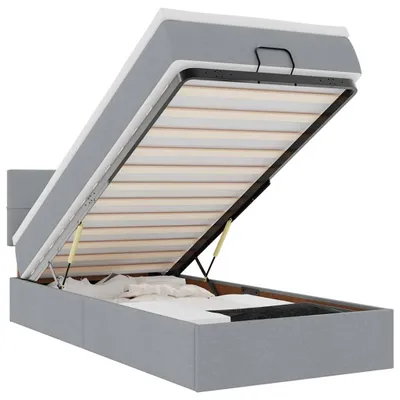 Immagine prodotto di vidaXL Ottomana con materasso e LED in tessuto grigio chiaro 90x190 cm