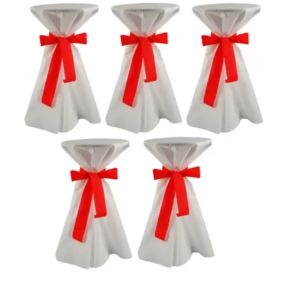 Produktbild von 5 Stück Stehtischhusse 80cm Ø Sensalux, weiß, Schleifenband rot