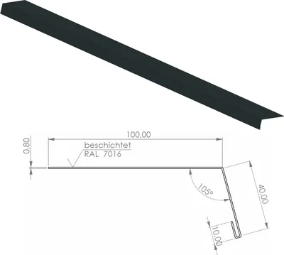 Produktbild von Rinneneinhangblech aus Aluminium | Anthrazit 200cm | Dachblech Tropfkante Winkelblech Rinneneinhang