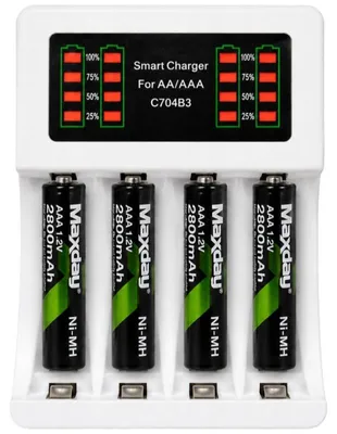 Produktbild von Verk 02050: USB-C-Ladegerät für AA/AAA-Batterien, mit LED-Anzeige + 4x AAA-Batterien