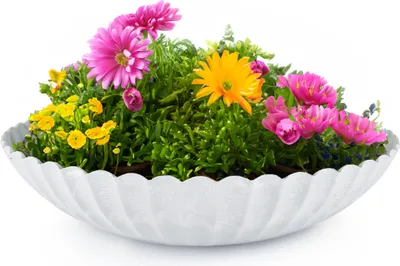 Produktbild von Runde Pflanz-Schale gewellt für draussen grau marmoriert 22 cm