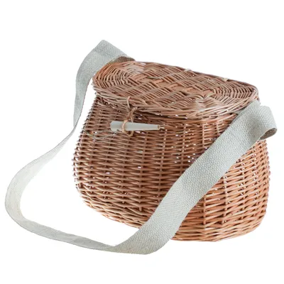 Zdjęcie produktu dla Wiklinowy kosz wędkarski, kosz wędkarski, pleciony kosz wędkarski, kosz wędkarski z paskiem, wiklinowy kosz na akcesoria wędkarskie, kosz na akcesoria wędkarskie