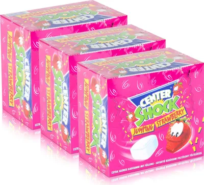Produktbild von Center Shock Jumping Strawberry 100 Stück - Extra saurer Kaugummi (3er Pack)