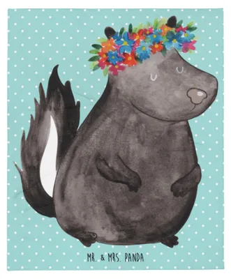 Produktbild von Mr. & Mrs. Panda Kuscheldecke Stinktier Mädchen - Türkis Pastell - Geschenk, Raubtier, Tagesdecke, Plaid, Bettdecke, Yoga, Skunk, Decke, Namaste, Stinker, Warme