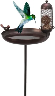 Produktbild von Vogeltränke für den Außenbereich aus Vintage-Eisen mit Wasserschale für Garten, Hof, Hinterhof, Rasen und Außenbereich