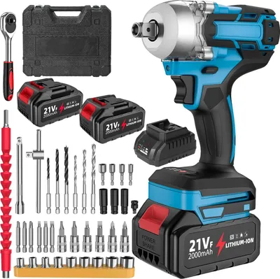 Produktbild von Akku Schlagbohrschrauber - 21V Akku-Bohrmaschine - 380 Nm Drehmoment - 1600 U/min - 32 Drehmomentstufen - 2 Akkus wiederaufladbar - EU Stecker