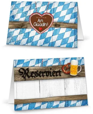 Produktbild von 100 Stück Reserviert-Schilder blau-weiß kariert bayerische Tischkarten Klappkarten zum Hinstellen Tisch-Reservierung Bierzelt Hotel Restaurant - Hochzeit Geburtstag Bierzelt Volksfest  Fest100 Stück