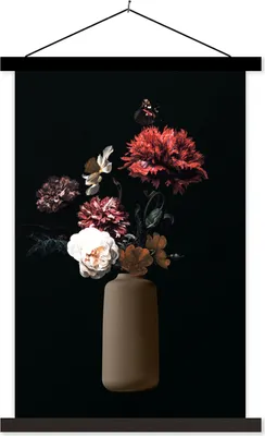 Produktbild von MuchoWow® Textilposter Vase - Blumen - Stilleben 40x60 cm mit schwarzem Rahmen - Wanddekorationen