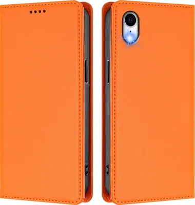 Image de Coque en cuir pour iPhone XR, coque magnétique en cuirPolyuréthaneavec support Orange