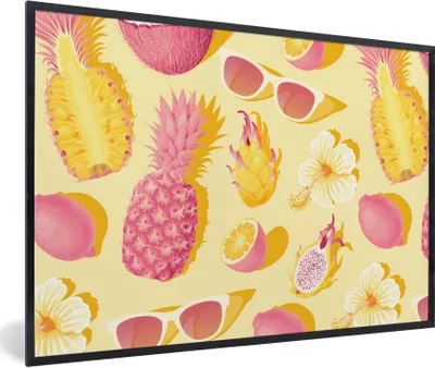 Produktbild von MuchoWow® Gerahmtes Poster Sommer - Ananas - Gelb 90x60 cm - Poster mit Schwarzem Bilderrahmen Wandposter Rahmen Foto Bilder - Fotorahmen - Foto-Plakat