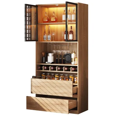 Produktbild von Badezimmerschrank(180CM,Style1)Spirituosenschrank,Vitrine Vitrinenschrank mit Glastüren und Beleuchtung