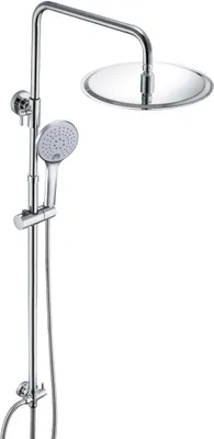 Produktbild von JOHO 304 Edelstahl Duschsystem ohne Armatur, Chrom Regendusche set mit Wandhalterung, Duschkopf mit Schlauch, Duschstange und Kopfbrause, Rund D30 cm