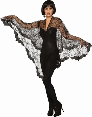 Produktbild von Schwarzer Fledermaus Poncho aus Spitze für Halloween