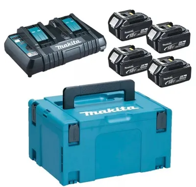 Image de Pack Énergie MAKITA 197626-8 : Chargeur Rapide MAKITA DC18RD pour 2 Batteries + 4 Batteries 5 Ah + Mak-Pac Taille 3