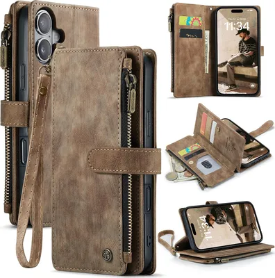 Produktbild von iPhone 17 Hülle - CaseMe C30 Klapphülle mit Brieftasche - Braun