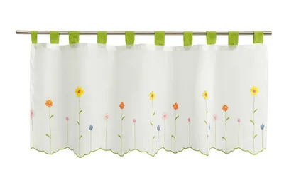 Produktbild von Scheibengardine bestickt Blumen Schlaufen Bistrogardine Panneaux HxB 48x140cm
