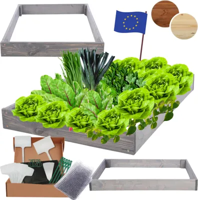 Produktbild von MODO24 Hochbeet Holz, Pflanzkasten, Massivholz, Kiefer, Kräuterbeet, Blumenkasten, Garten, Terrasse, 9x90x60 cm, Grau, ZP09