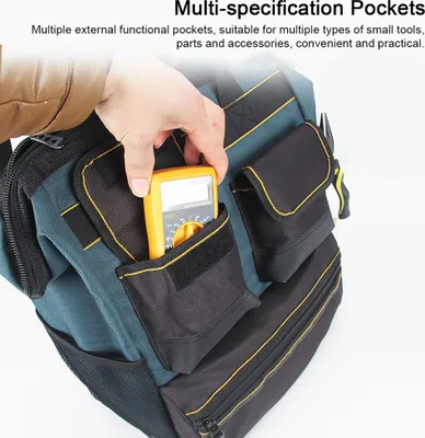 Image de Sac fourre-tout à grande ouverture pour outils Organisateur d'outils polyvalent avec poches multiples, sangles d'épaule réglables et feuille de compartiment en polyéthylène pour le rangement d'outils à la maison et au travail
