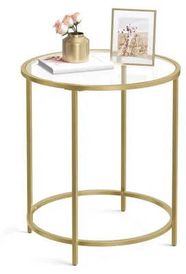 Runder Beistelltisch aus Glas, Metallgestell, Gold, 50x50x55 cm