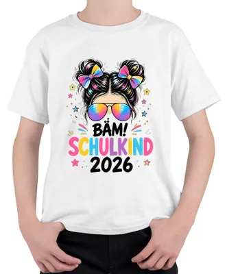 Obrázok produktu pre BÄM! Školák/Školáčka 2026, prvé zápis do školy, dievča, cop, tričko pre prváka, biela farba, veľkosť 104