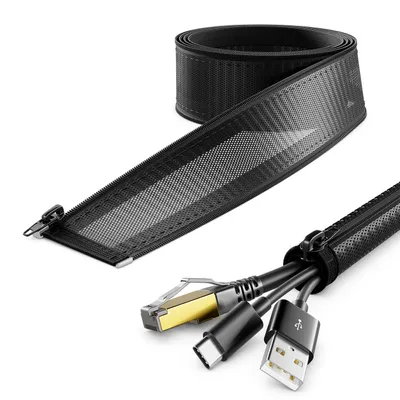 Produktbild von deleyCON 3,0m Kabelschlauch mit Reißverschluss 15mm Durchmesser Kabelmanagement Kabelkanal Kabelschutz Robuster Nylon Kabelmantel Haushalt Büro Schreibtisch Schwarz