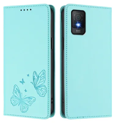 Produktbild von Lederhülle für TCL 403, Schmetterling Prägung Leder Brieftasche Schutzhülle mit Ständer Türkis