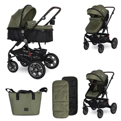 Produktbild von Lorelli Kinderwagen Lora faltbar Gummiräder Tragetasche Sportsitz Fußabdeckung grün