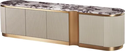 Productafbeelding van FURNLUX TV-standaard. Stijlvol, beige met marmerlook, wit en goud. 200 cm / Hoofdkleur: Beige / Afmetingen: 200 x 50 x 40 cm