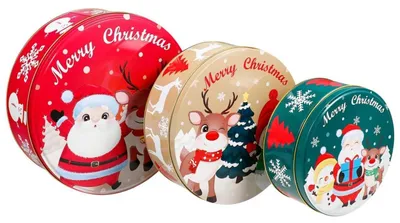 Produktbild von Weihnachtskeksdosen Set Metall Rund mit Deckel 3 Größen