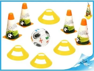 Produktbild von Fußballkegel 18cm 4Stück + 4Stück mit Ball 12cm 10m+
