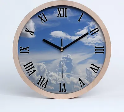 Produktbild von Holzuhr 30fi cm wanduhr - schwarze Spitzen - Wolken im Himmel
