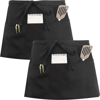 Produktbild von Schürze Schwarz Wasserdicht Mit 3 Taschen 2 Stück, Polyester Küchenschürze Mit Teflon-Beschichtung, Für Köche Und Servicekräfte Im Restaurant