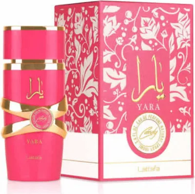 Produktbild von Lattafa Yara Candy, Frauen, 100 ml, Nicht nachfüllbare Flasche, Flüssiges Parfüm, Schwarze Johannisbeere, Orange, Gardenia