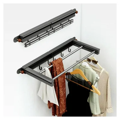 Produktbild von Wandwäschetrockner mit 70 cm langen Stangen und Haken, platzsparend für die Wandmontage